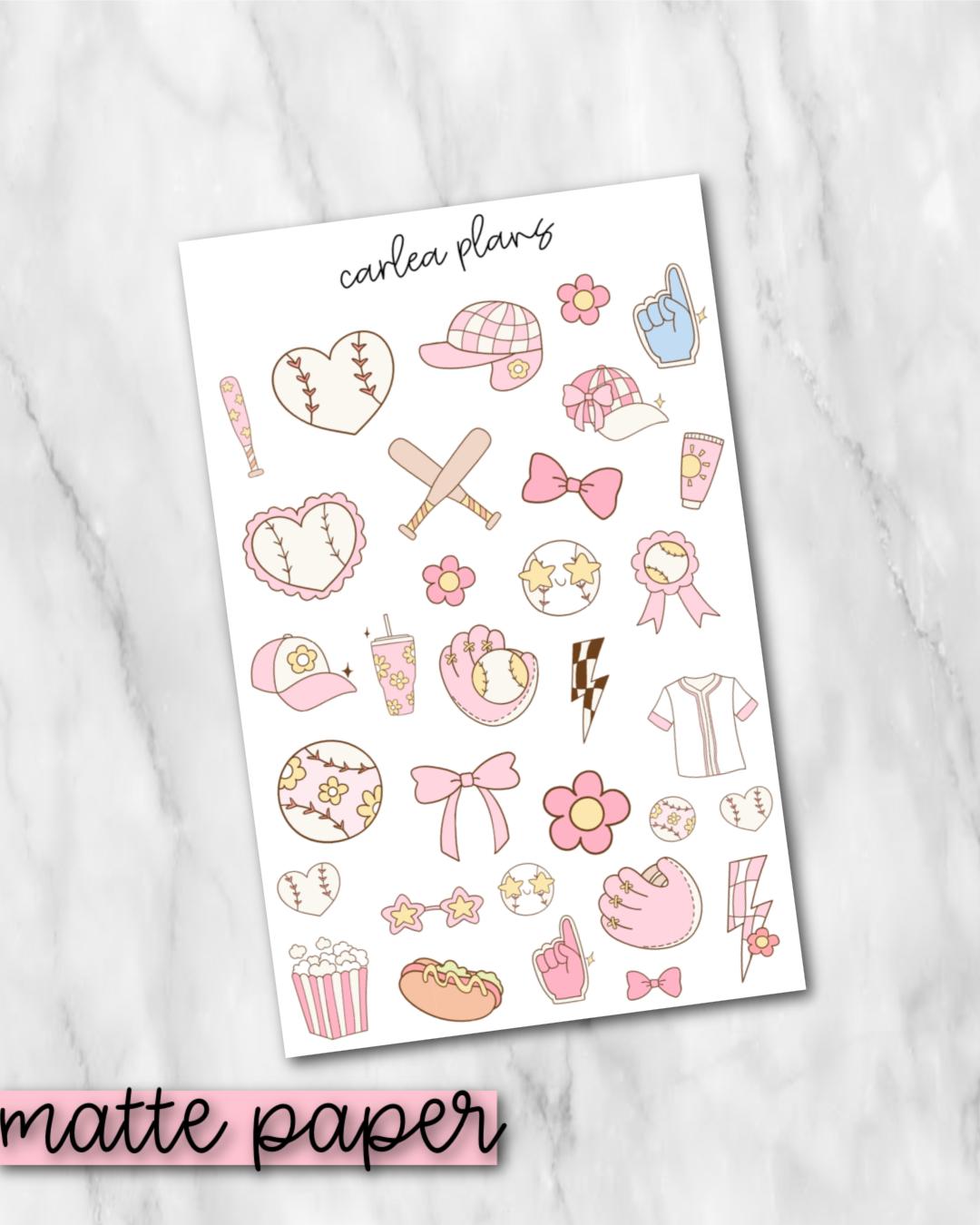 Girly Baseball Deco | Matte Paper | Journaling Stickers