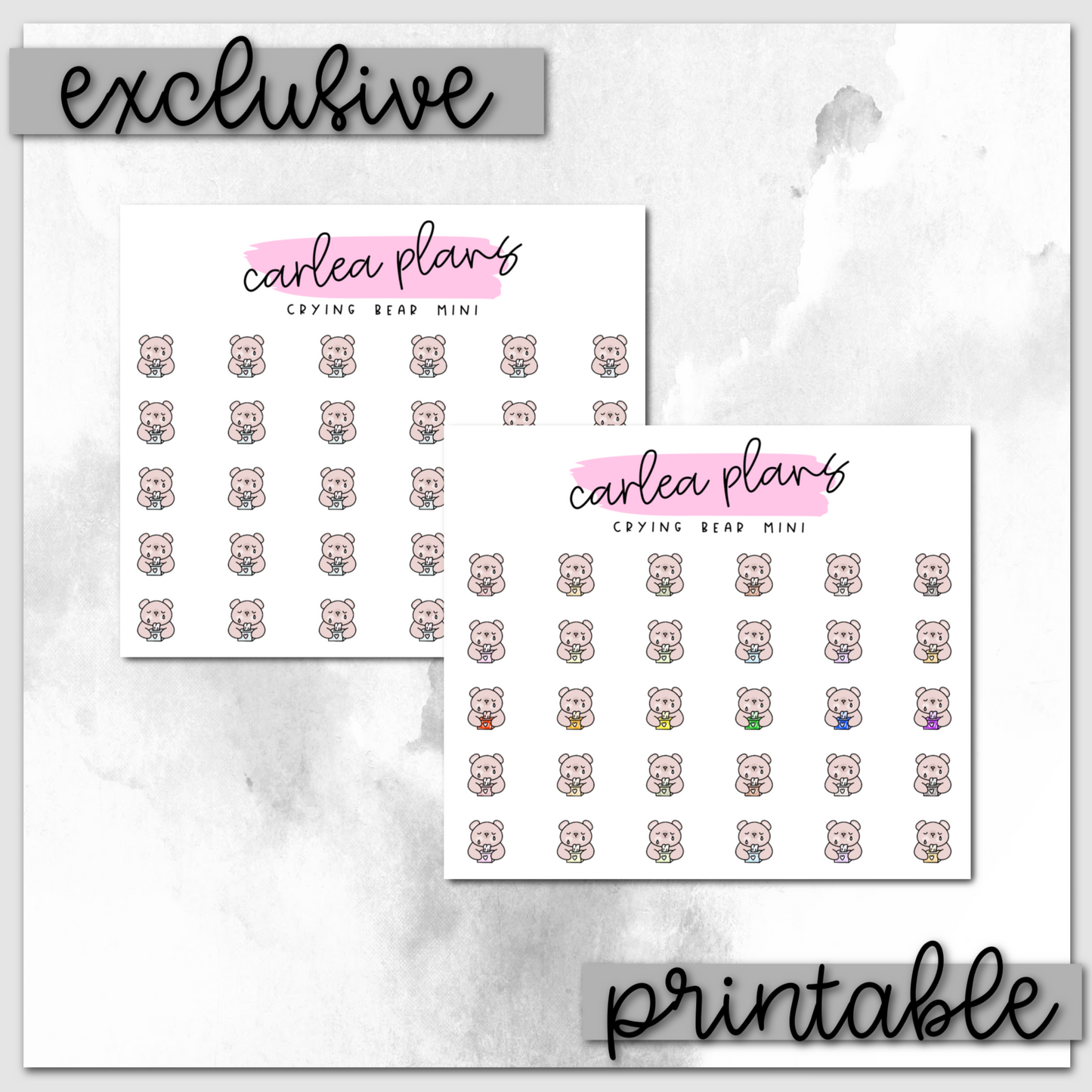 Crying Bear Mini Icons | Printable Characters