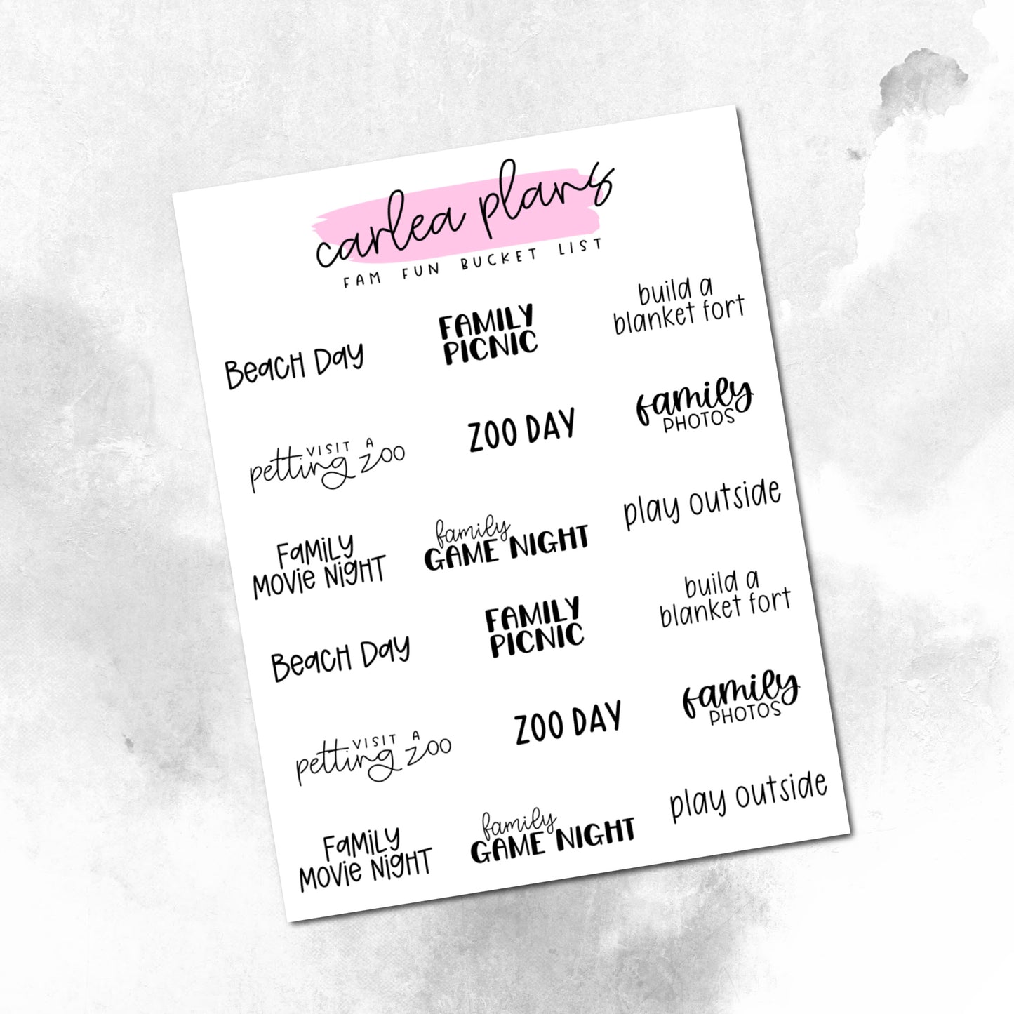 Family Fun Bucket List Scripts