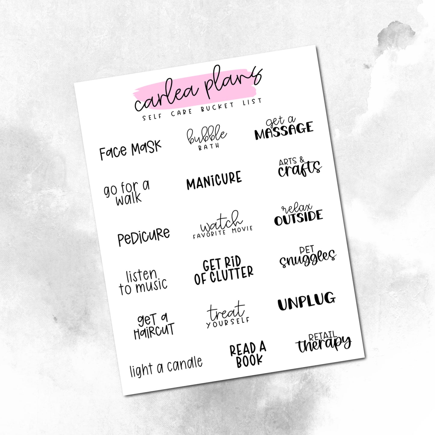 Self Care Bucket List Scripts
