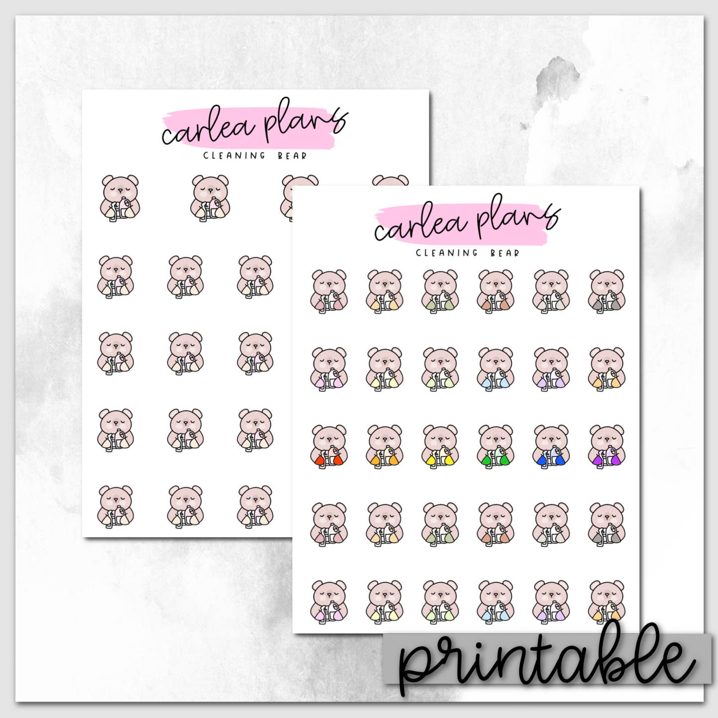 Cleaning Bear Icons | Printable Characters