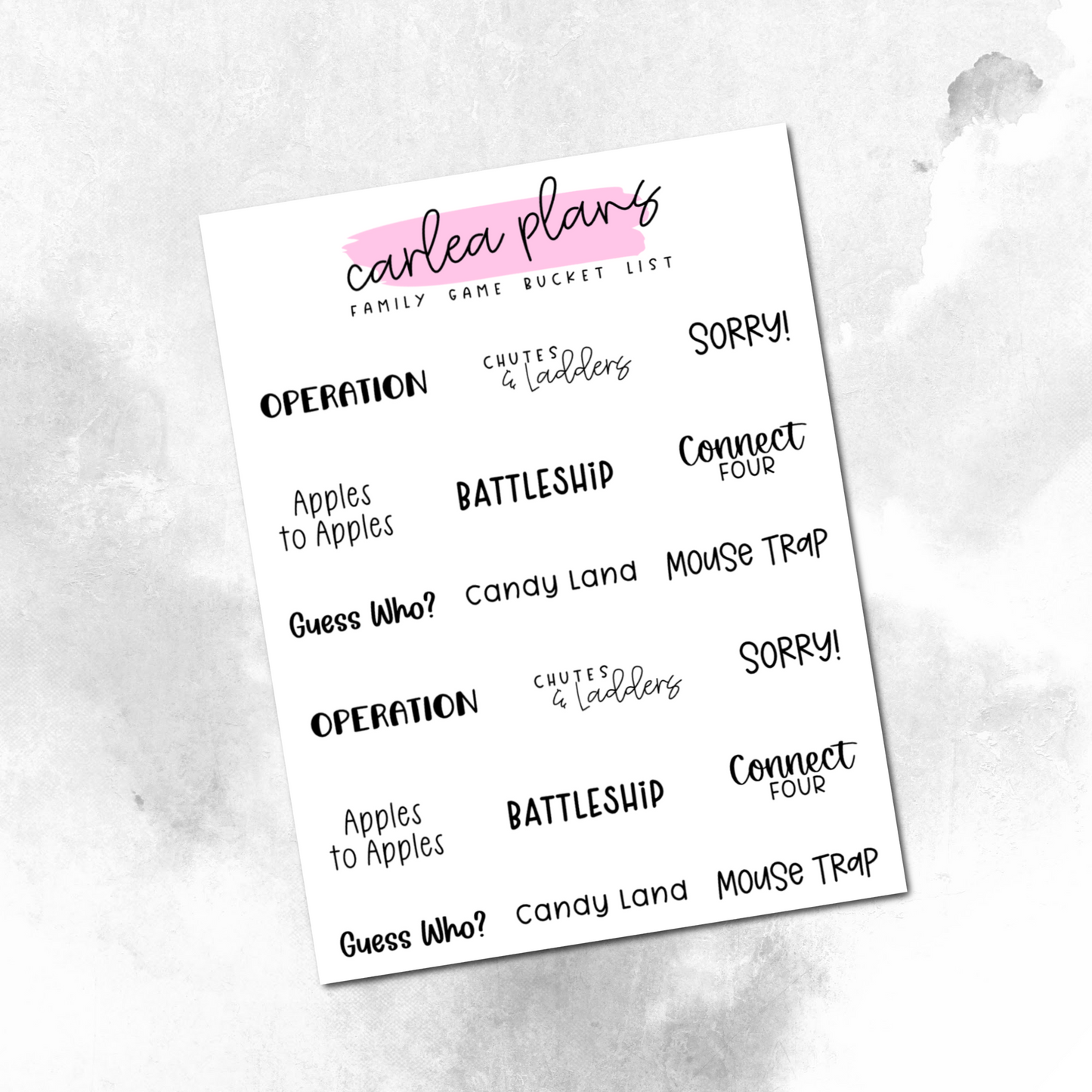 Family Game Bucket List Scripts