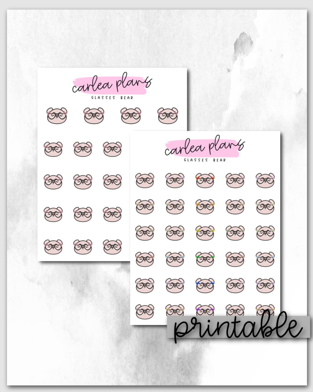 Glasses Bear Icons | Printable Characters