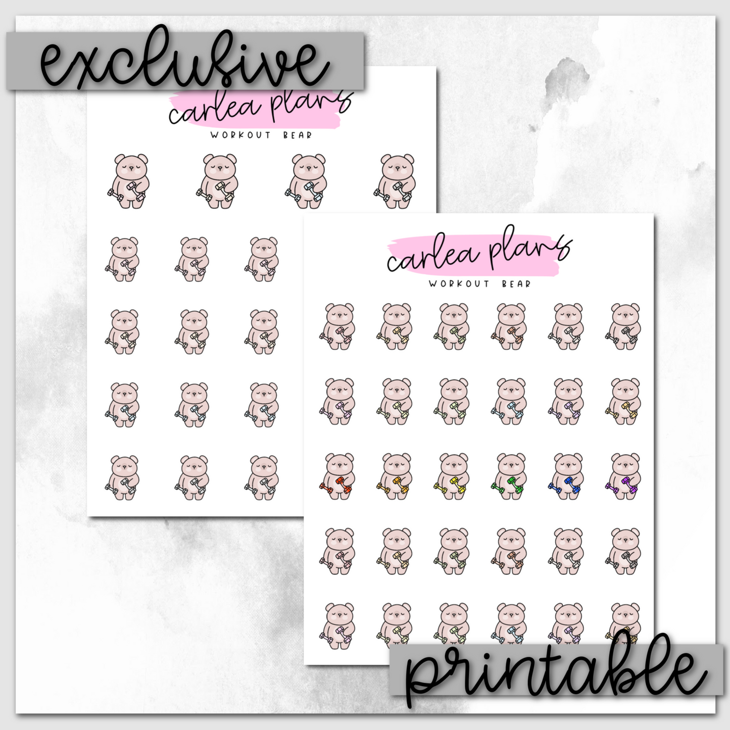 Workout Bear Icons | Printable Characters