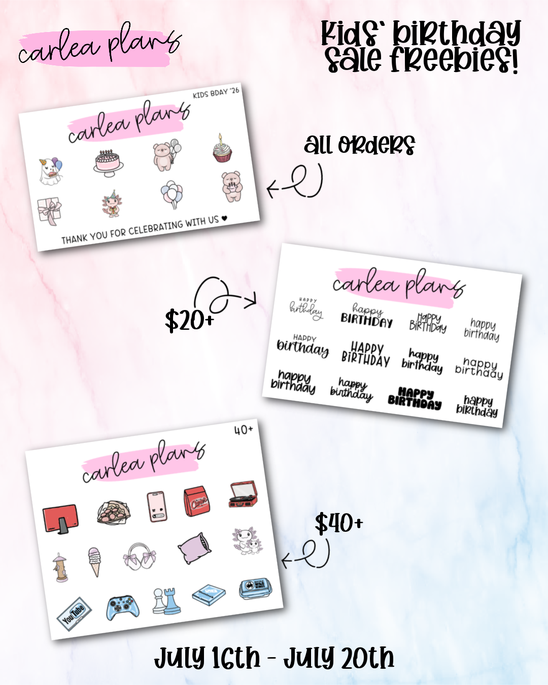 Kid's Birthday Sale Tiered Freebies