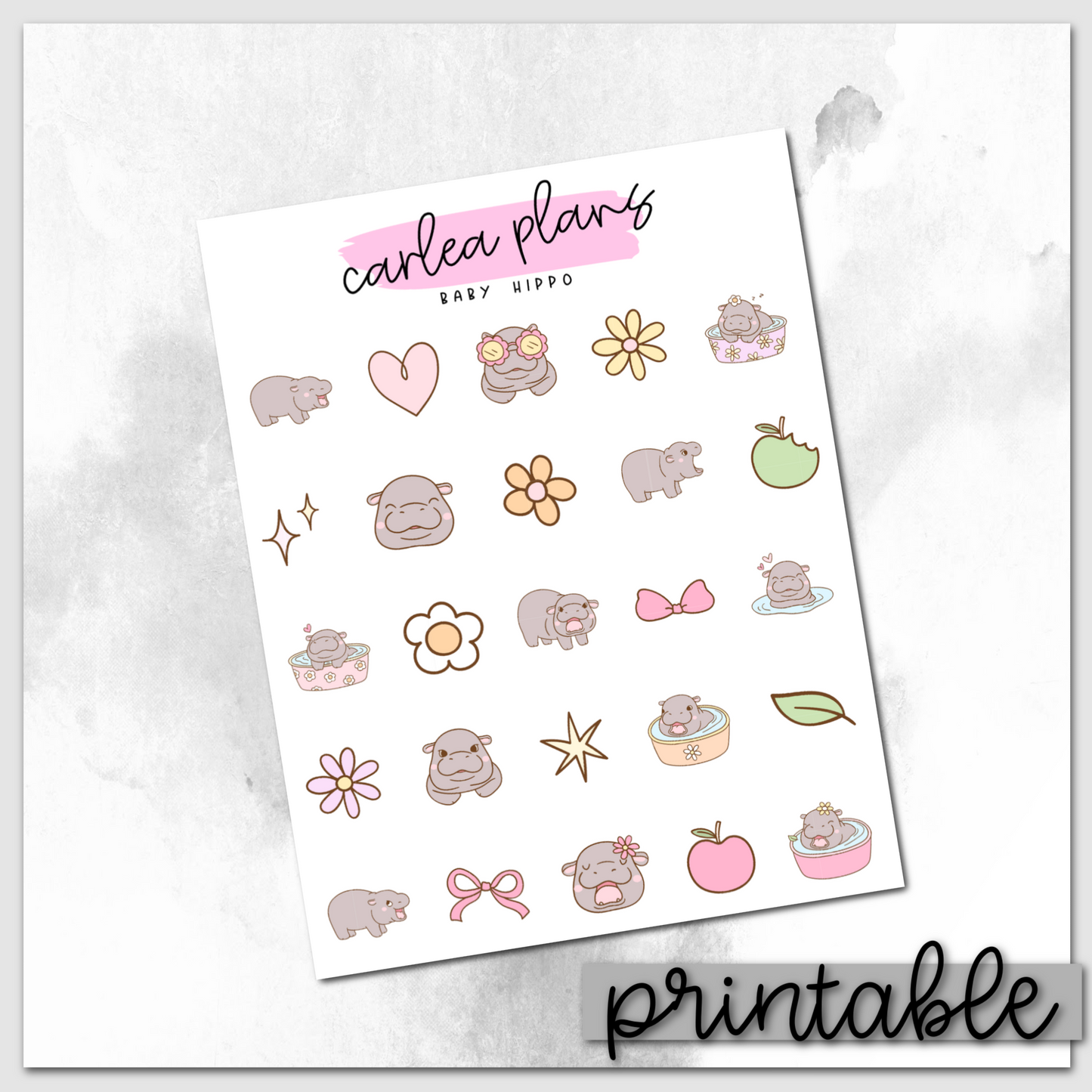 Baby Hippo Deco | Printable Icons