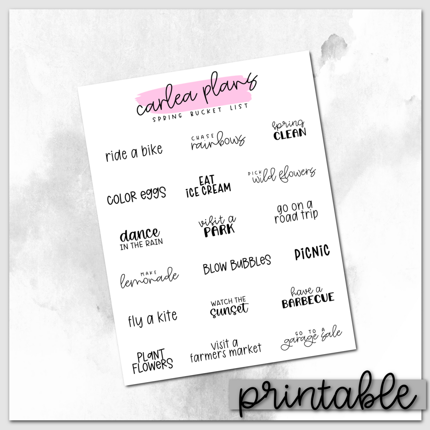 Spring Bucket List Scripts | Printable Scripts