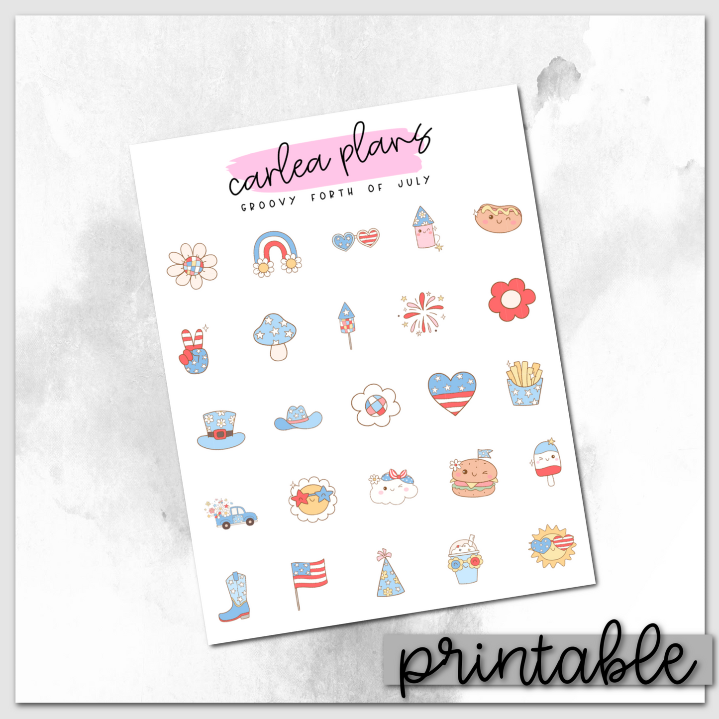 Groovy Fourth of July Deco | Printable Icons