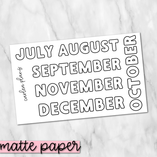 July - December Months | Matte Paper | Journaling Stickers