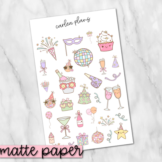 Groovy New Years Deco | Matte Paper | Journaling Stickers