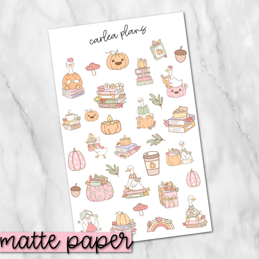 Fall Reading Goose Deco | Matte Paper | Journaling Stickers