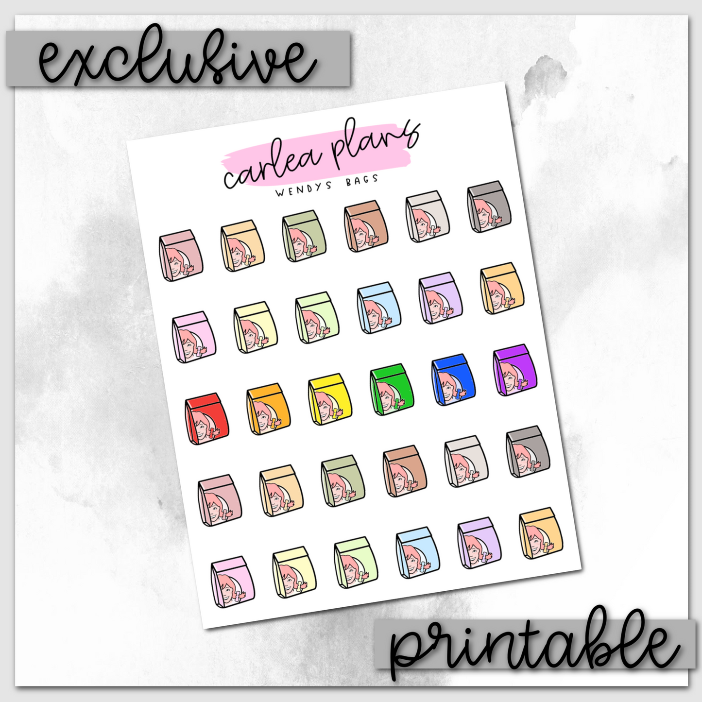 Colored Wendy's Bag Icons | Printable Icons