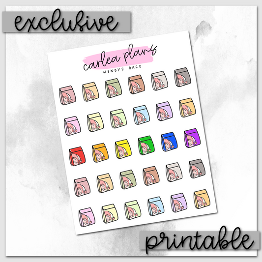 Colored Wendy's Bag Icons | Printable Icons