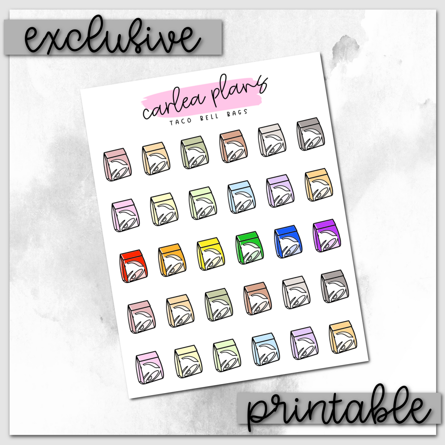 Colored Taco Bell Bag Icons | Printable Icons