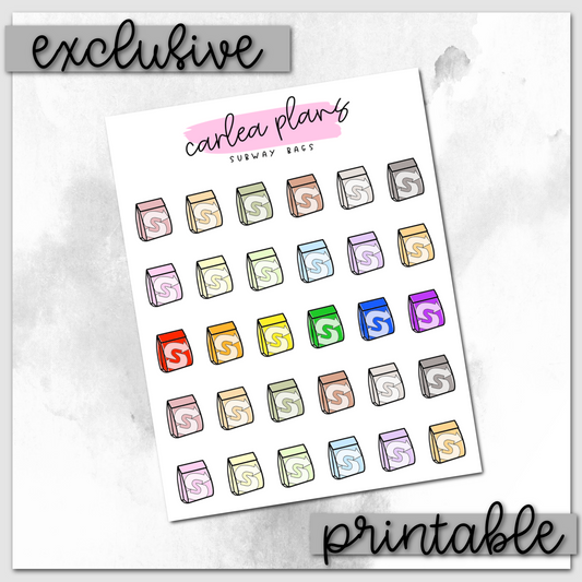 Colored Subway Bag Icons | Printable Icons