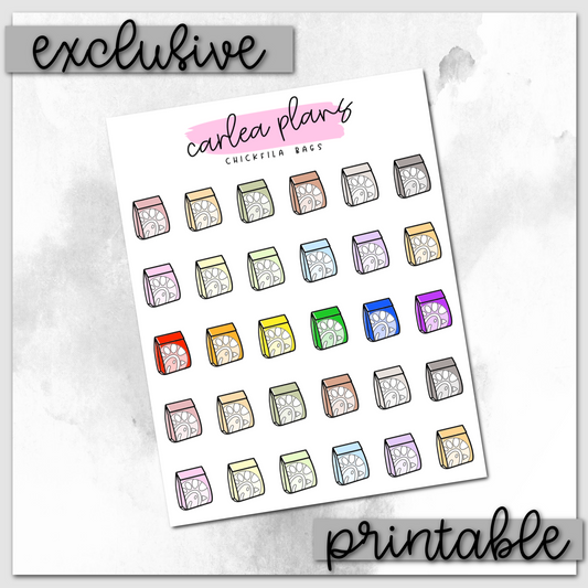 Colored ChickFila Bag Icons | Printable Icons