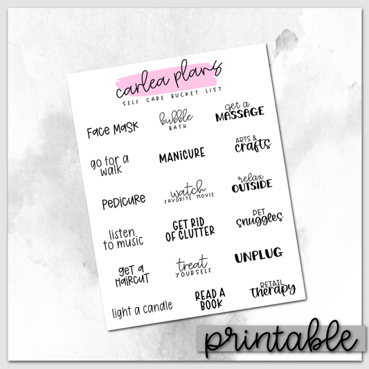 Self Care Bucket List Scripts | Printable Scripts