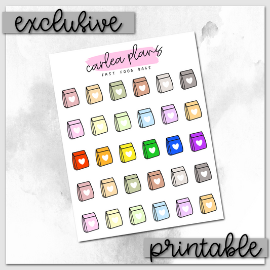 Colored Fast Food Bag Icons | Printable Icons