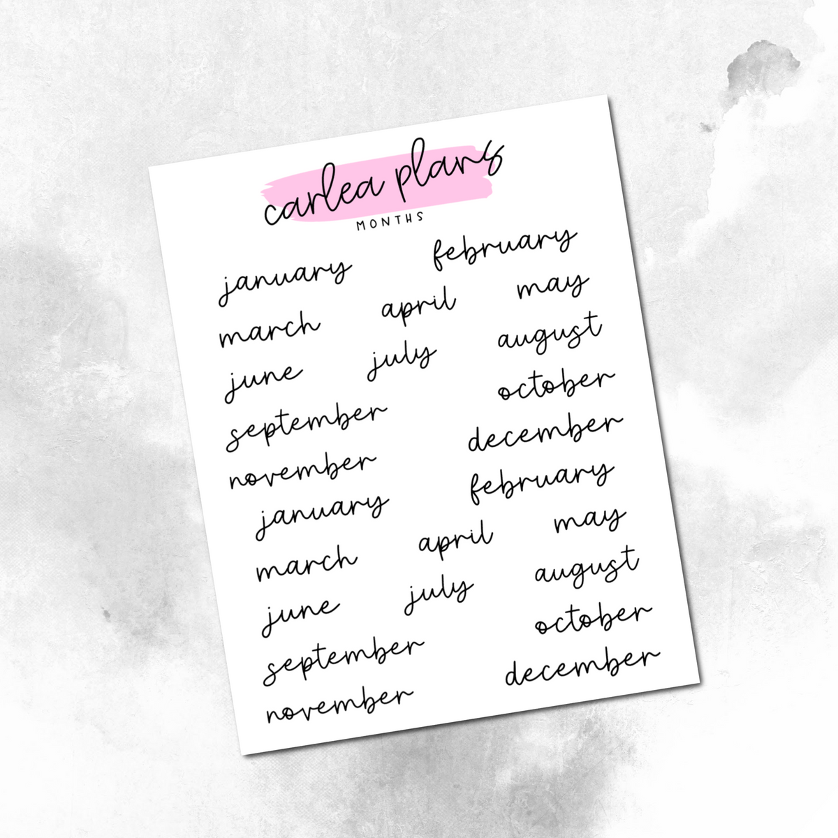 First Month Foundation Script Cursive Large Month Scripts – CarleaPlans