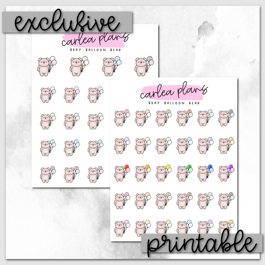 Birthday Balloon Bear Icons | Printable Characters