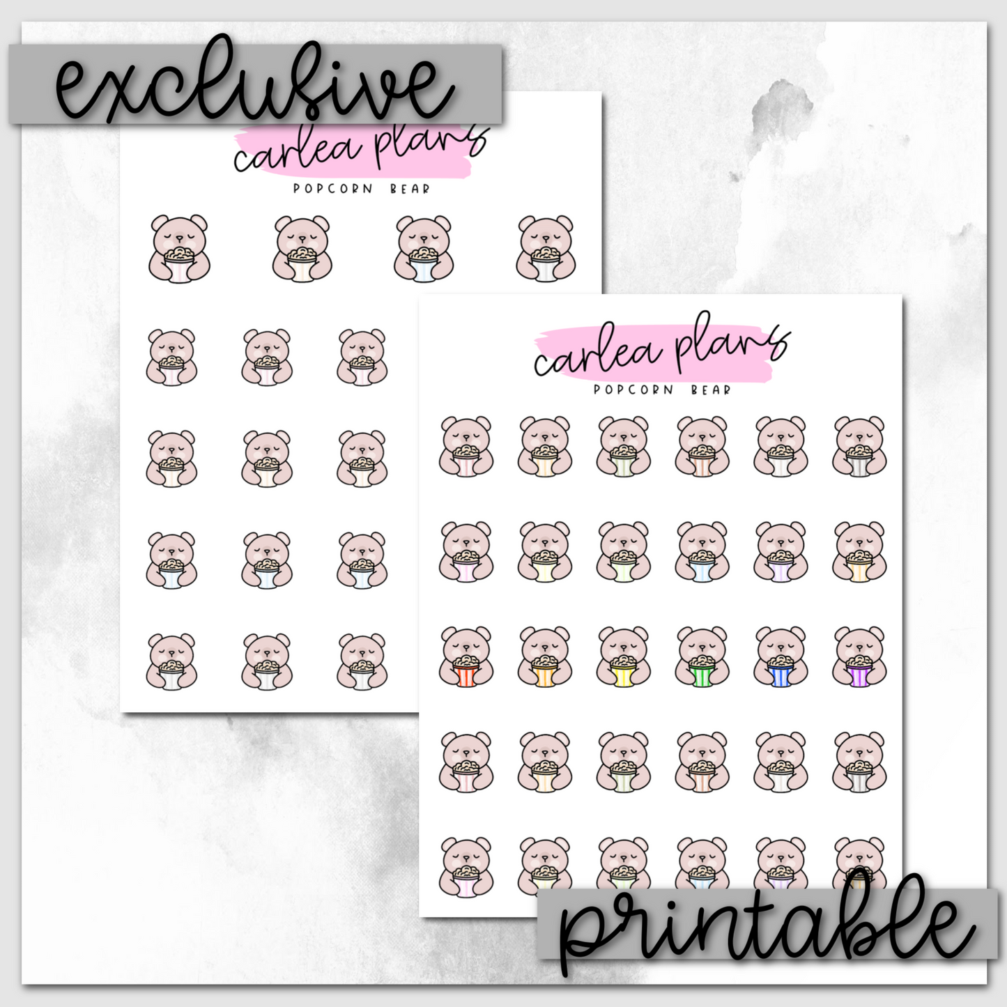 Popcorn Bear Icons | Printable Characters