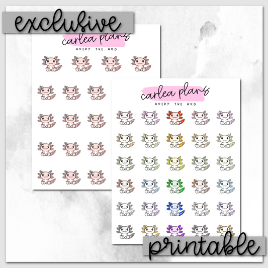 Avery The Axolotl Icons | Printable Characters