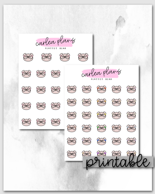 Glasses Bear Icons | Printable Characters