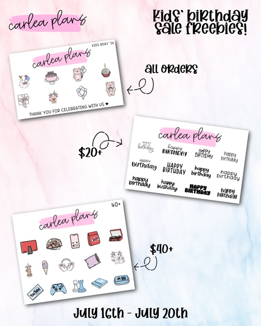 Kid's Birthday Sale Tiered Freebies